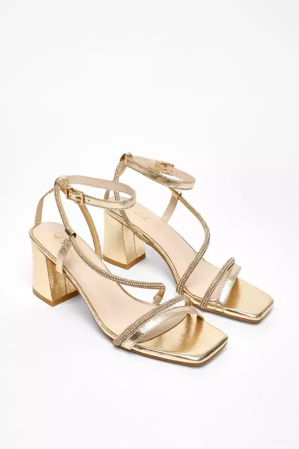 Women Gold Diamante Satin Heel Sandals Quiz Clothing Sandals