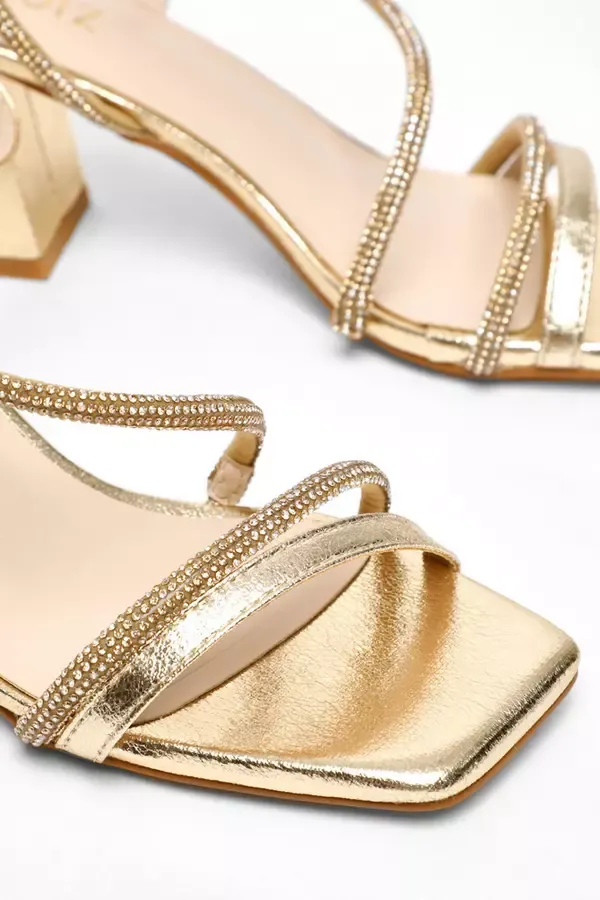 Women Gold Diamante Satin Heel Sandals Quiz Clothing Sandals