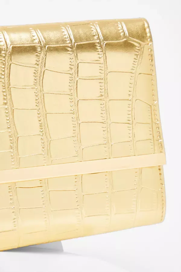 Women Gold Faux Leather Croc Clutch Quiz Clothing Bags