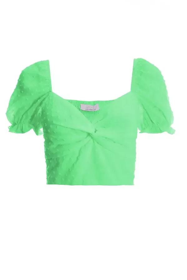 Women Green Chiffon Dobby Crop Top Quiz Clothing CoOrds