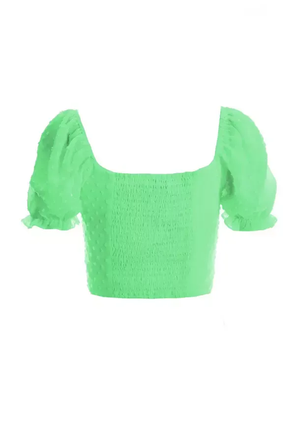 Women Green Chiffon Dobby Crop Top Quiz Clothing CoOrds