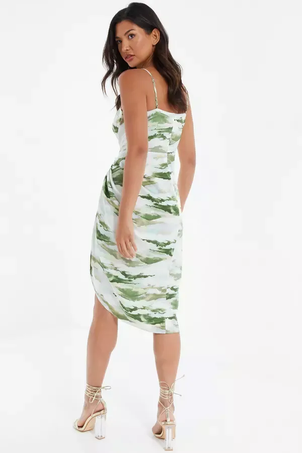 Women Green Marble Print Satin Midi Dress Quiz Clothing Dresses