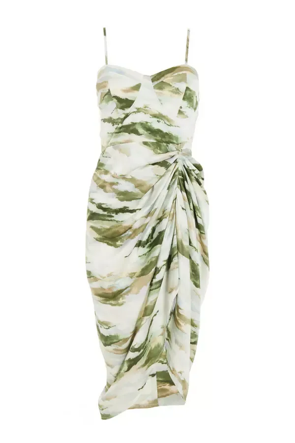 Women Green Marble Print Satin Midi Dress Quiz Clothing Dresses