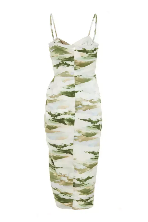 Women Green Marble Print Satin Midi Dress Quiz Clothing Dresses