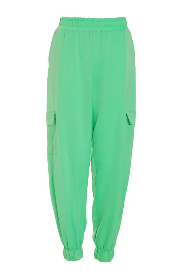 Women Green Satin Cargo Trousers Quiz Clothing Trousers