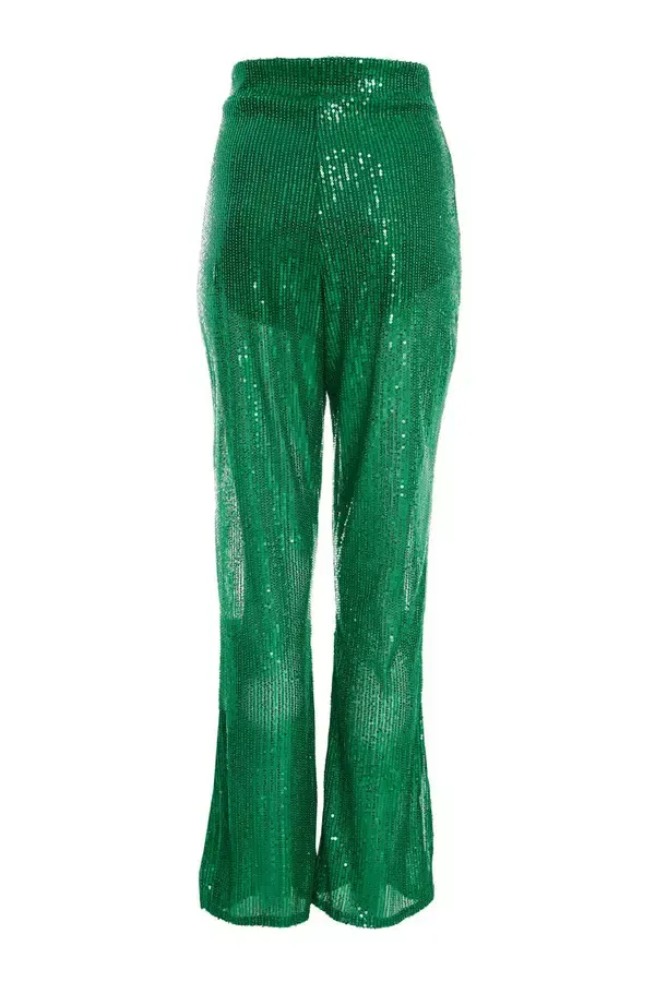 Women Green Sequin Palazzo Trousers Quiz Clothing CoOrds