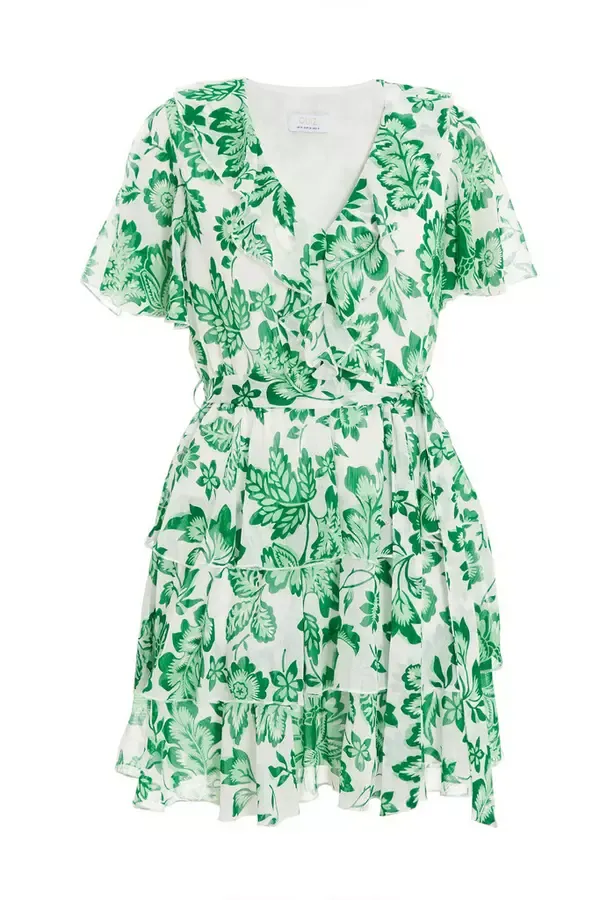 Women Green Tropical Print Skater Dress Quiz Clothing Casual Clothing