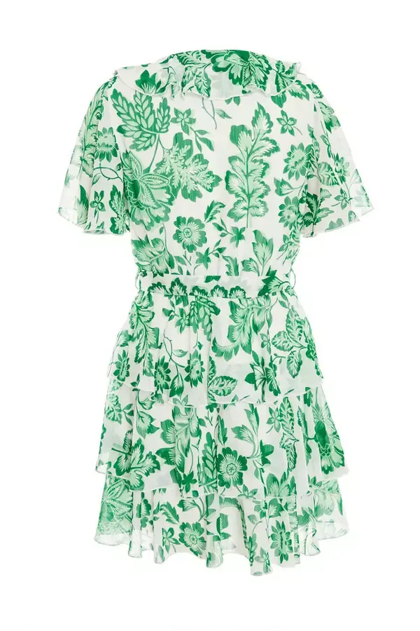 Women Green Tropical Print Skater Dress Quiz Clothing Casual Clothing