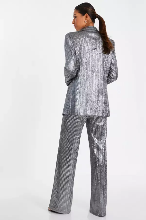 Women Grey Metallic Blazer Quiz Clothing CoOrds
