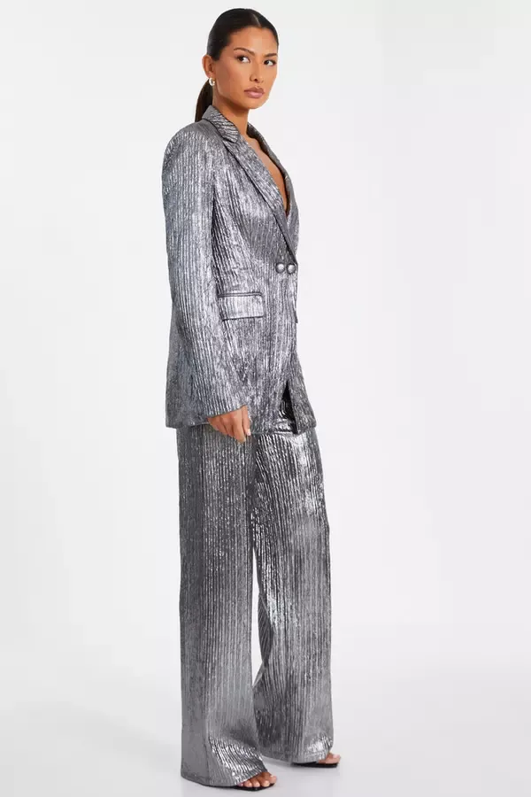 Women Grey Metallic Blazer Quiz Clothing CoOrds