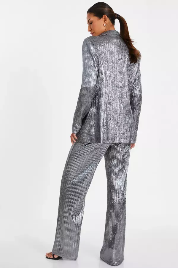 Women Grey Metallic Palazzo Trousers Quiz Clothing Trousers