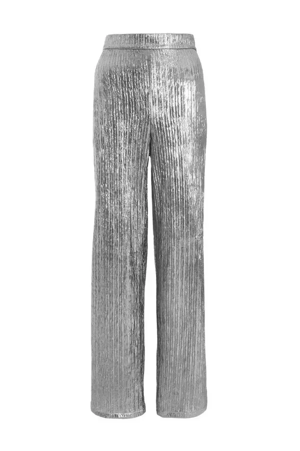 Women Grey Metallic Palazzo Trousers Quiz Clothing Trousers