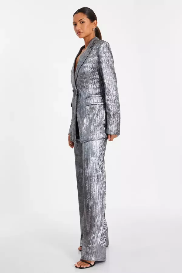 Women Grey Metallic Palazzo Trousers Quiz Clothing Trousers