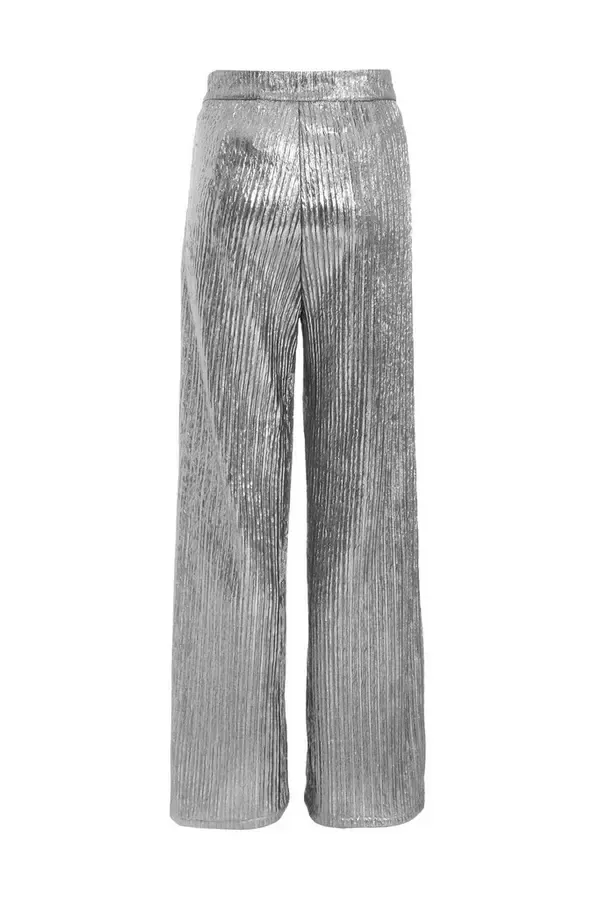 Women Grey Metallic Palazzo Trousers Quiz Clothing Trousers