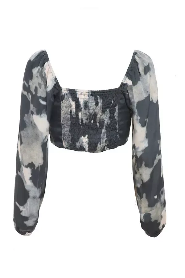 Women Grey Satin Smudge Print Cropped Top Quiz Clothing Tops