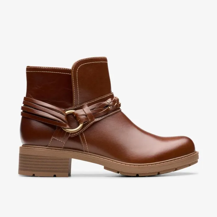 Women Hearth Kaylie Tan Leather Clarks Boots and Booties