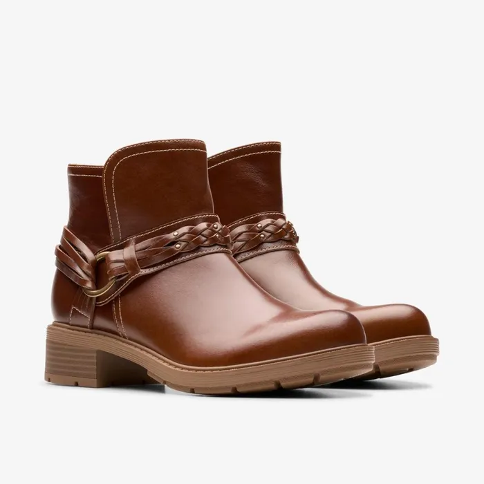 Women Hearth Kaylie Tan Leather Clarks Boots and Booties