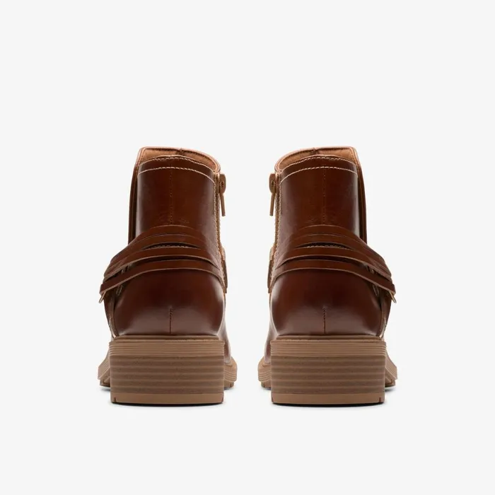 Women Hearth Kaylie Tan Leather Clarks Boots and Booties