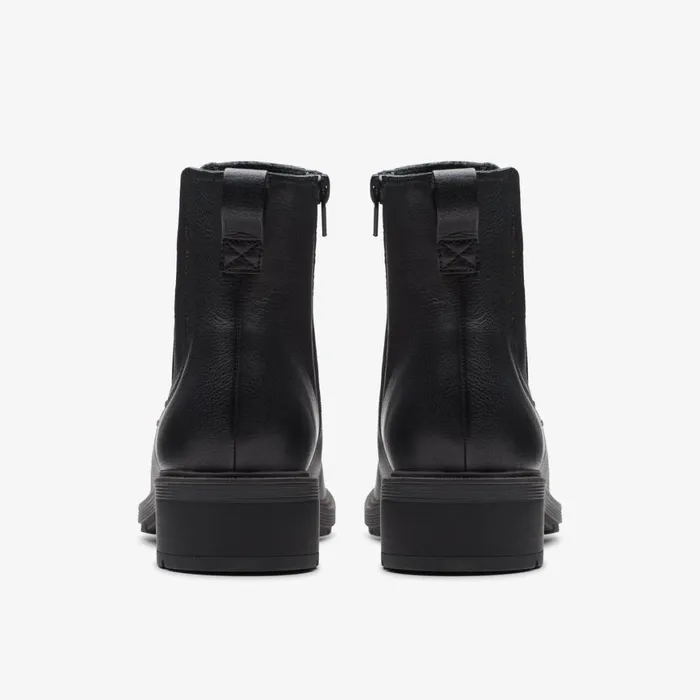 Women Hearth Rose Black Leather Clarks Boots and Booties