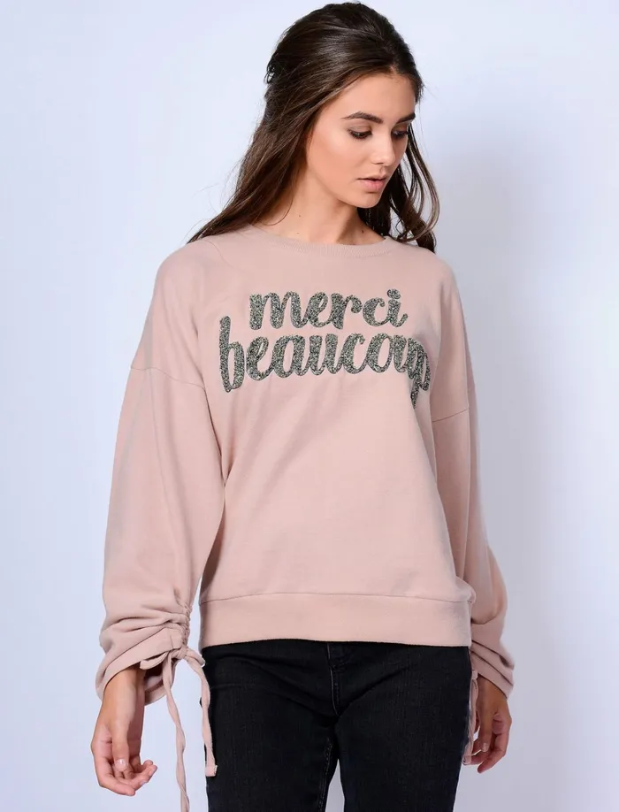 Women Hoodies and Sweatshirts Tokyo Laundry Azalea Oversized Sweatshirt With Boucle Motif In Peach Whip Amara Reya Cream Women Hoodies and Sweatshirts Tokyo Laundry Azalea Oversized Sweatshirt With Boucle Motif In Peach Whip Amara Reya Cream