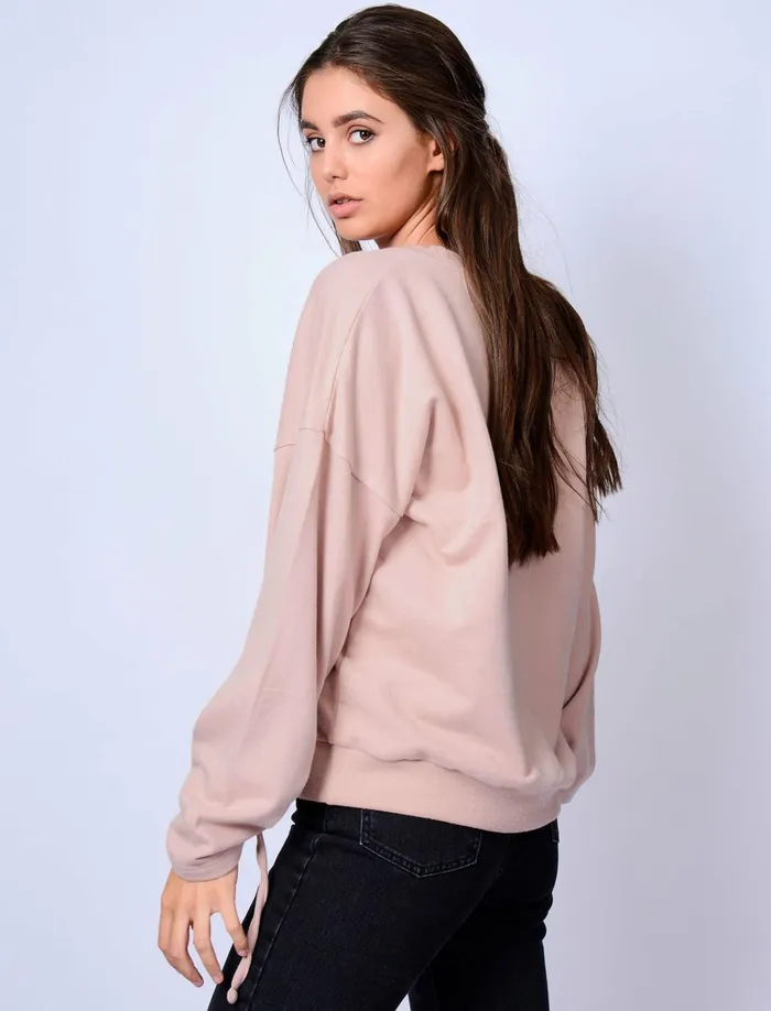 Women Hoodies and Sweatshirts Tokyo Laundry Azalea Oversized Sweatshirt With Boucle Motif In Peach Whip Amara Reya Cream
