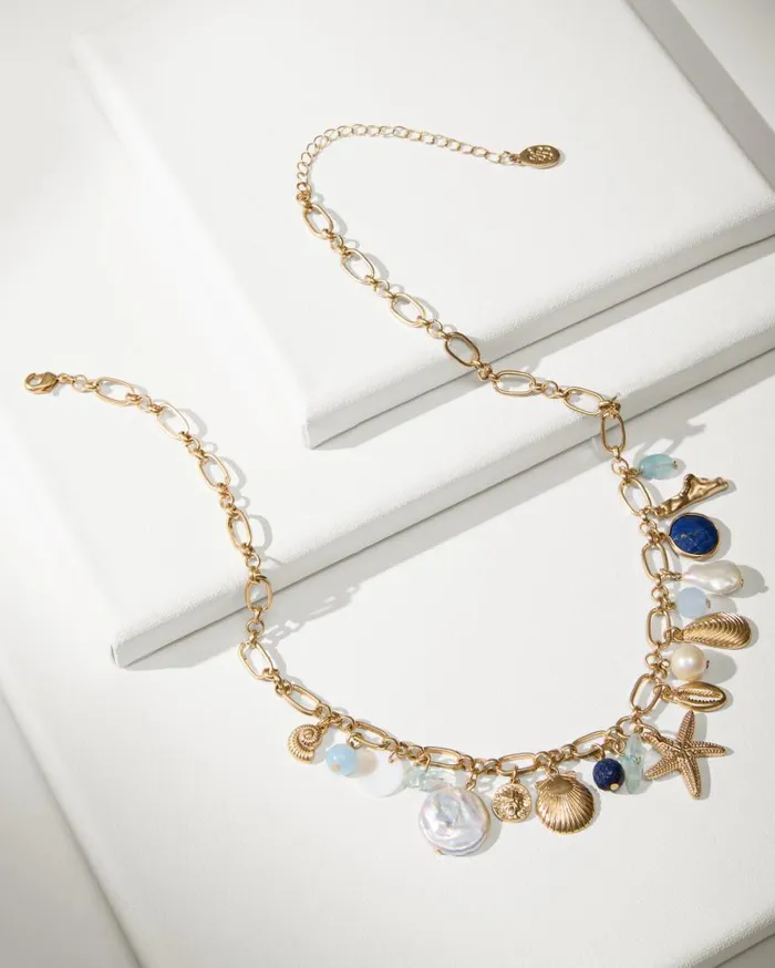 Women Indigo Bay Semiprecious Stone and Pearl Charm Necklace Gold Multi Tommy Bahama Jewelry Collections Women Indigo Bay Semiprecious Stone and Pearl Charm Necklace Gold Multi Tommy Bahama Jewelry Collections