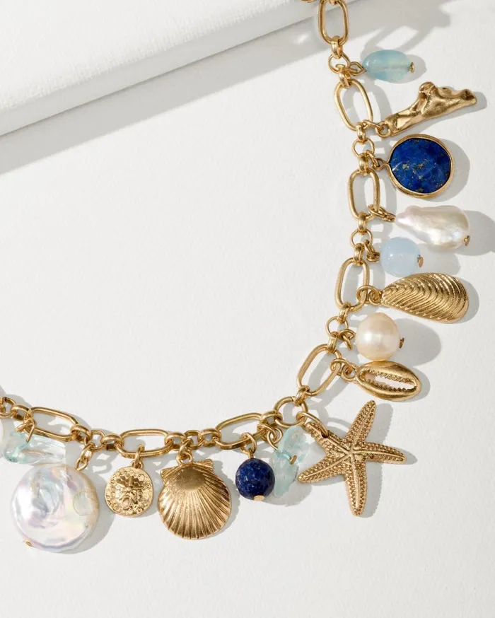 Women Indigo Bay Semiprecious Stone and Pearl Charm Necklace Gold Multi Tommy Bahama Jewelry Collections Women Indigo Bay Semiprecious Stone and Pearl Charm Necklace Gold Multi Tommy Bahama Jewelry Collections