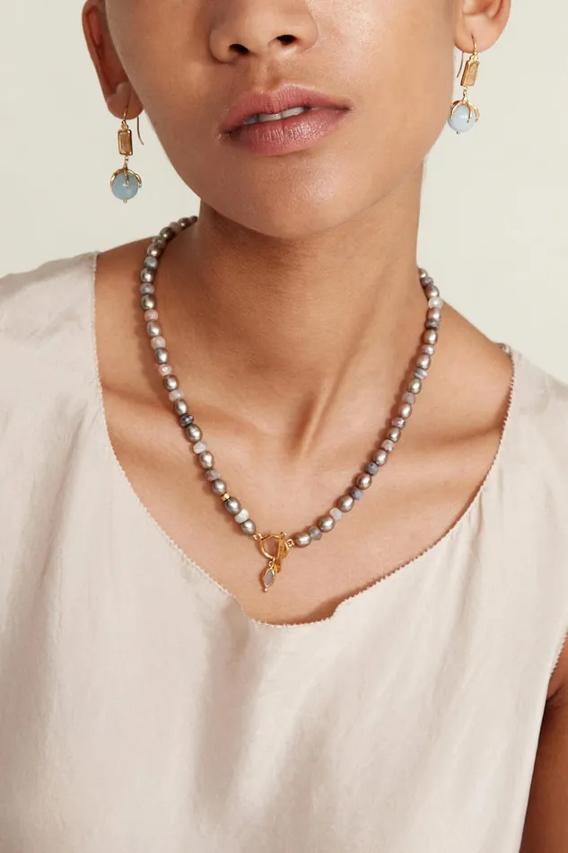 Women Indira Toggle Necklace Taupe Pearl Mix Chan Luu Necklaces