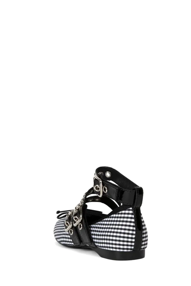 Women Jeffrey Campbell Ballet Flats RINA White Gingham Black Patent