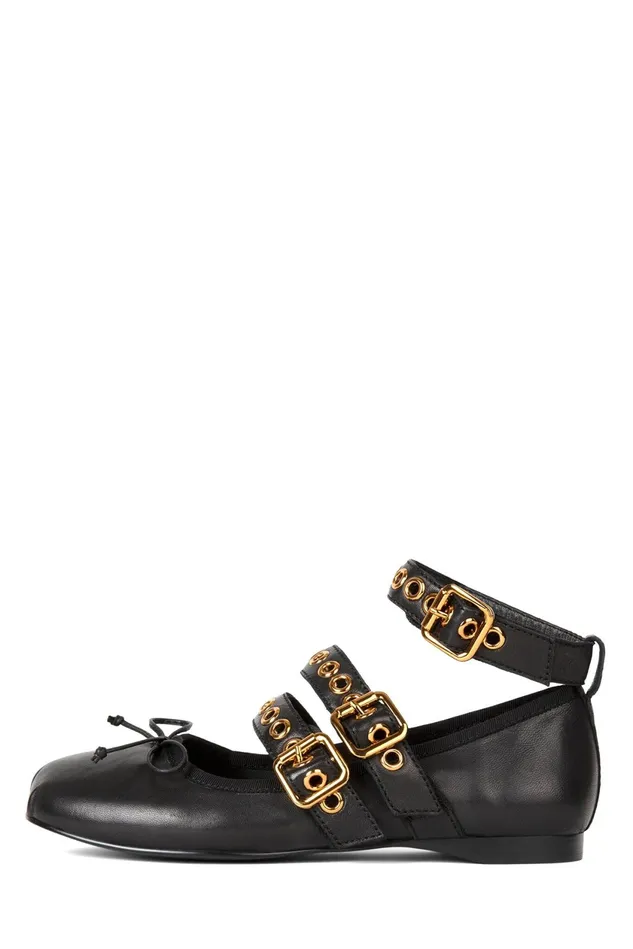 Women Jeffrey Campbell Ballet Flats RINA White Gingham Black Patent