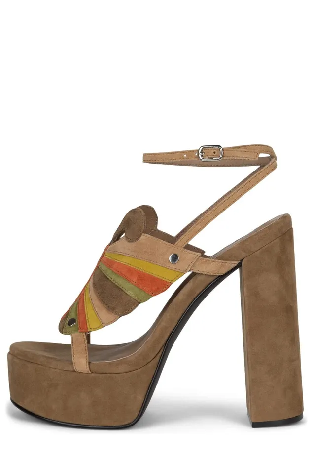 Women Jeffrey Campbell Sandal MONARCHS Brown Yellow Suede Combo