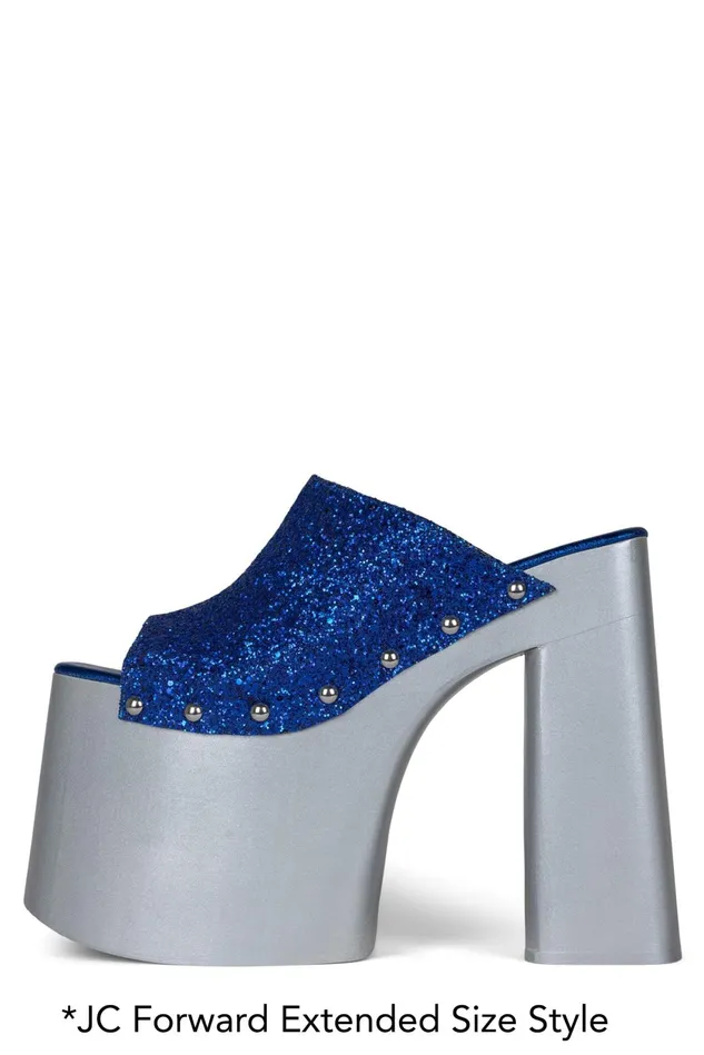Women Jeffrey Campbell Sandal ROCKNROLLN Blue Glitter Silver