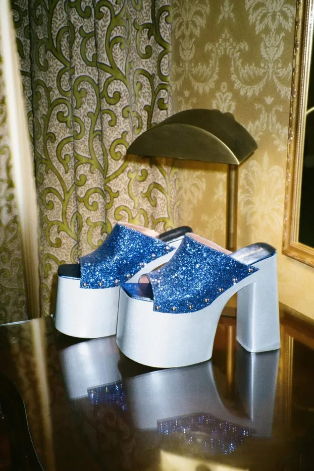 Women Jeffrey Campbell Sandal ROCKNROLLN Blue Glitter Silver