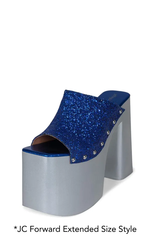 Women Jeffrey Campbell Sandal ROCKNROLLN Blue Glitter Silver