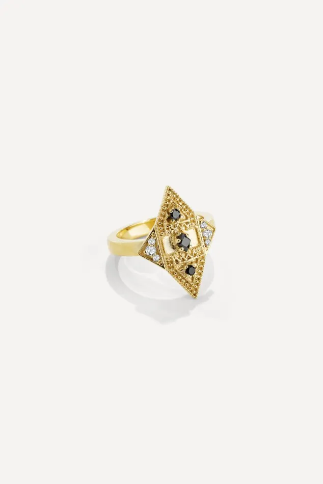 Women Jewelry Baandsh Onyx Silver Ring Teluga Gold