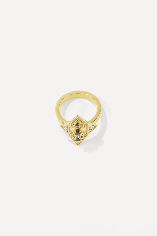 Women Jewelry Baandsh Onyx Silver Ring Teluga Gold