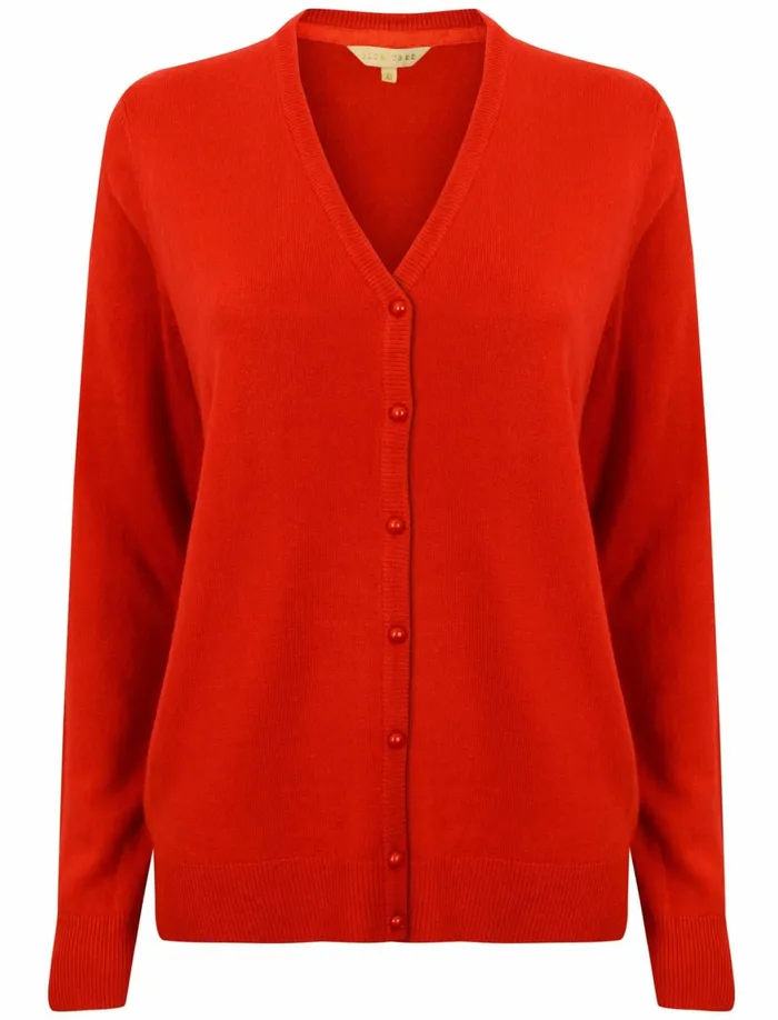 Women Jumpers and Cardigans Tokyo Laundry Monet V Neck Button Up Cardigan In Pillar Box Red 8211 Plum Tree Red