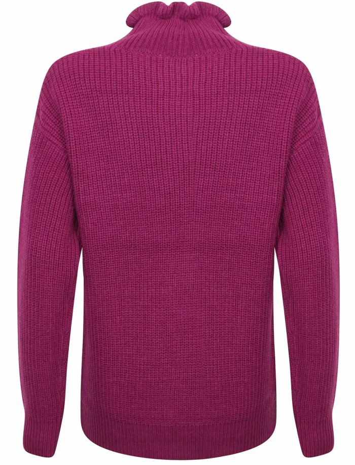 Women Jumpers and Cardigans Tokyo Laundry Sasha Ruffle Neck Pointelle Knit Jumper In Fushia Pink 8211 Tokyo Laundry Pink