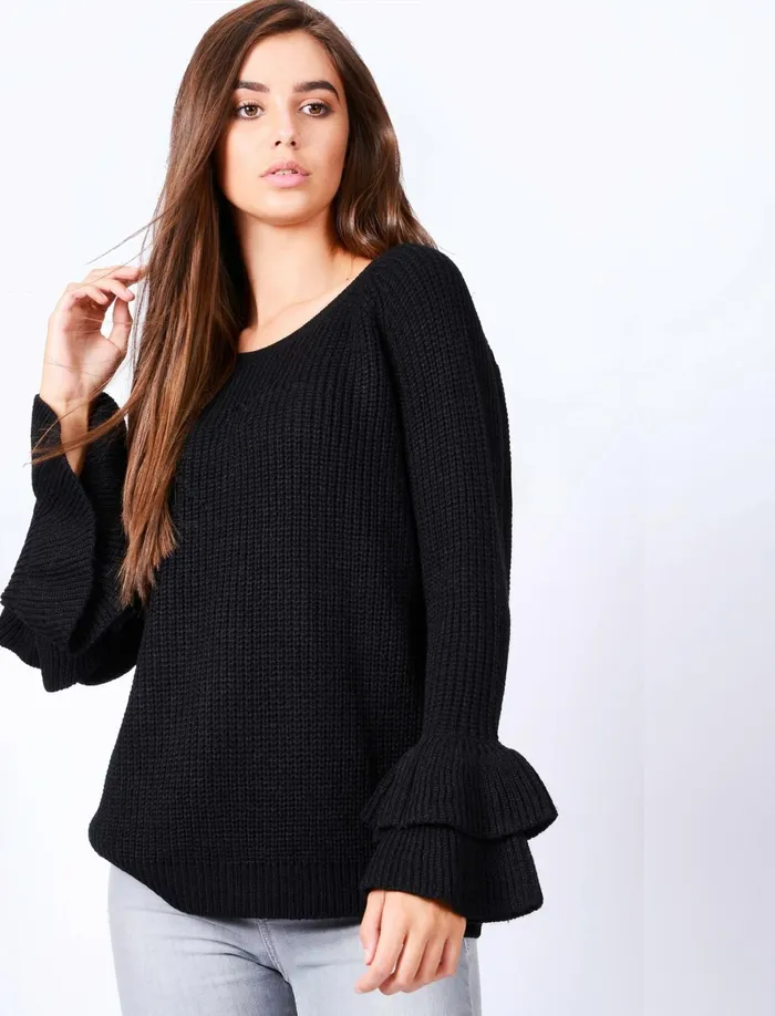 Women Jumpers and Cardigans Tokyo Laundry Tl Ocean Jumper With Frill Sleeves In Black 8211 Tokyo Laundry Black Women Jumpers and Cardigans Tokyo Laundry Tl Ocean Jumper With Frill Sleeves In Black 8211 Tokyo Laundry Black