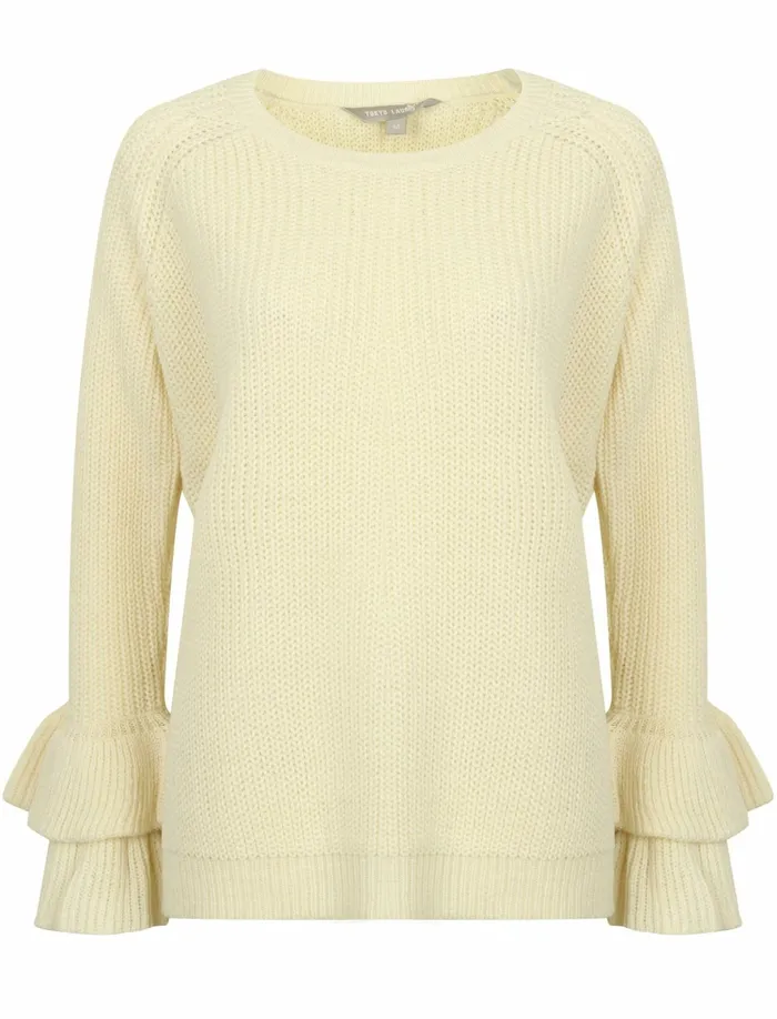 Women Jumpers and Cardigans Tokyo Laundry Tl Ocean Jumper With Frill Sleeves In Clean Cream 8211 Tokyo Laundry Cream