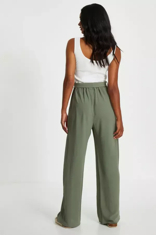 Women Khaki Contrast Ribbed Palazzo Jumpsuit Quiz Clothing Jumpsuits