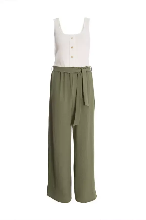 Women Khaki Contrast Ribbed Palazzo Jumpsuit Quiz Clothing Jumpsuits