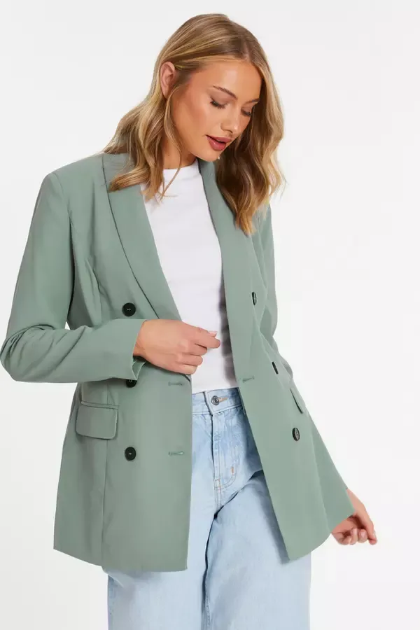 Women Khaki Tailored Blazer Quiz Clothing Blazers