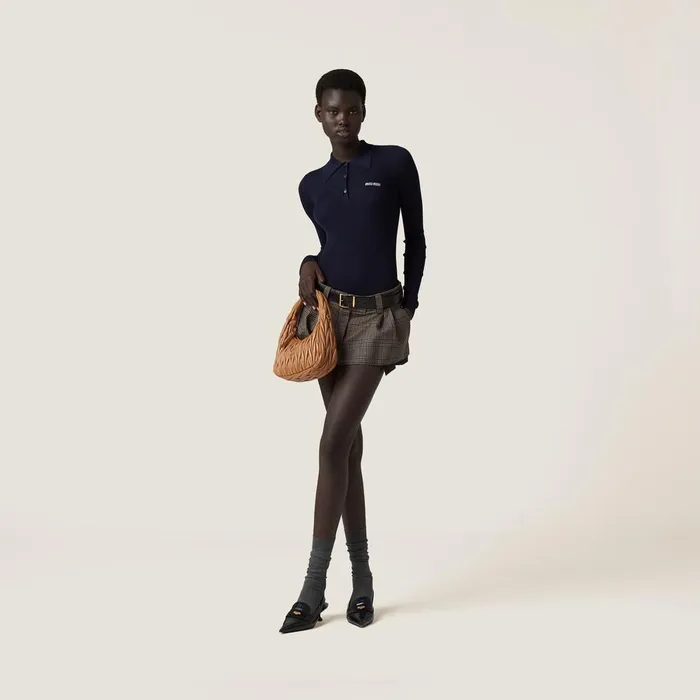 Women Knitwear Miu Miu Cashmere And Silk Knit Polo Shirt Navy Women Knitwear Miu Miu Cashmere And Silk Knit Polo Shirt Navy