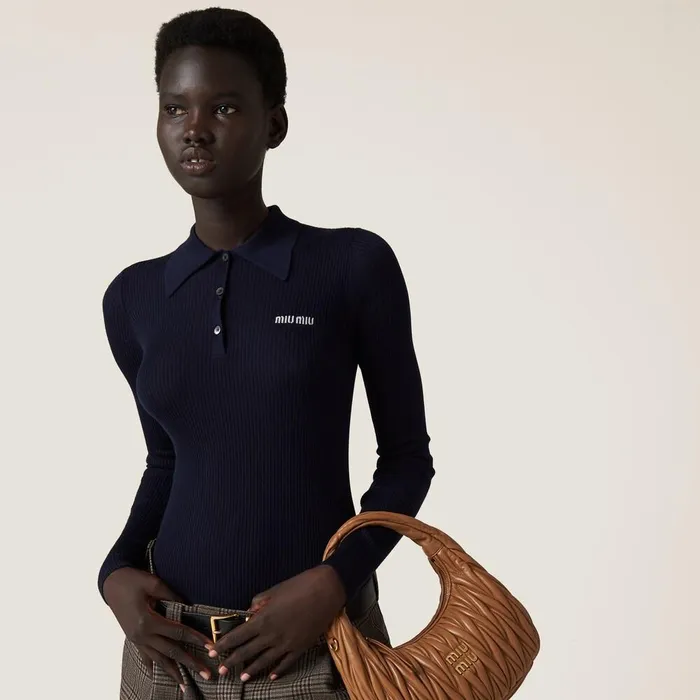Women Knitwear Miu Miu Cashmere And Silk Knit Polo Shirt Navy Women Knitwear Miu Miu Cashmere And Silk Knit Polo Shirt Navy