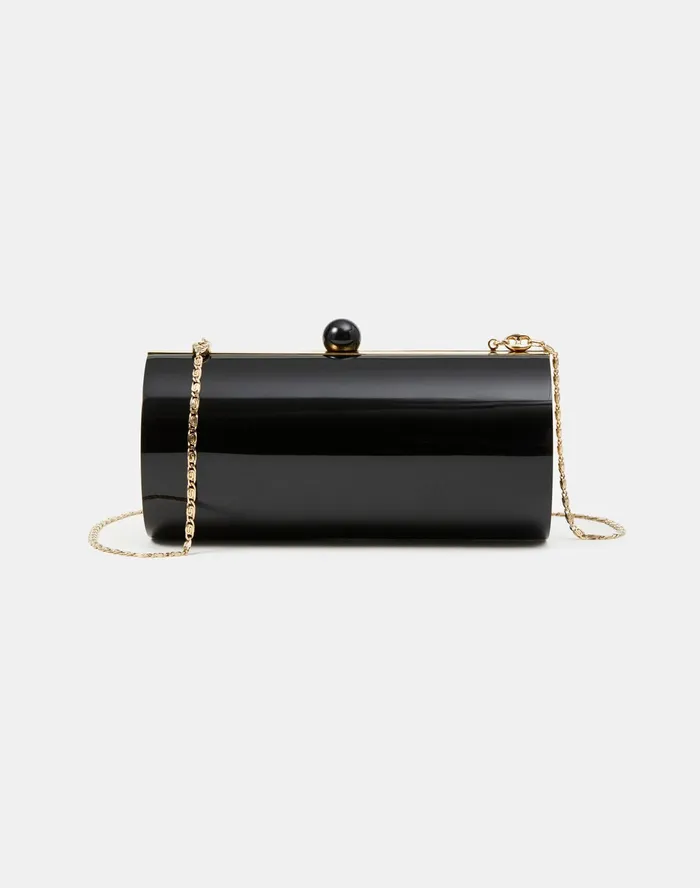 Women Lafayette 148 New York Bags Italian Cylinder Icon Clutch Black