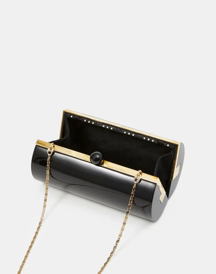 Women Lafayette 148 New York Bags Italian Cylinder Icon Clutch Black