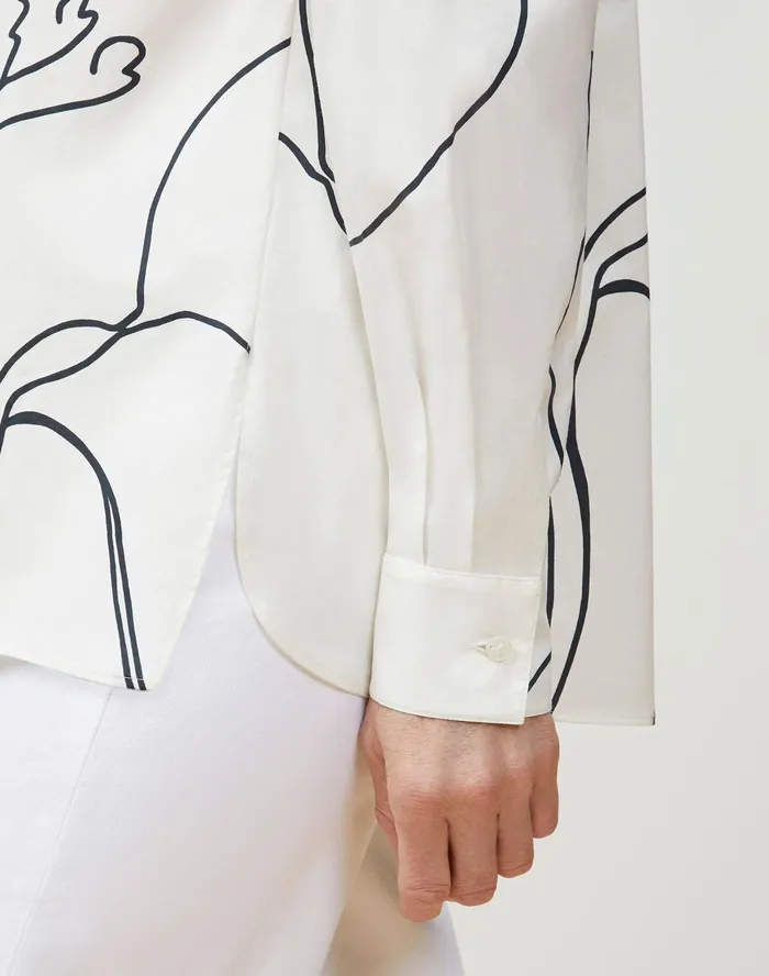 Women Lafayette 148 New York Blouses and Shirts Elise Shirt In Winding Leaf Print Italian Cotton White Multi