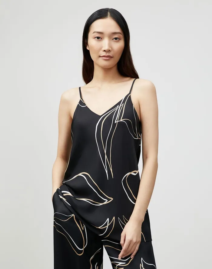 Women Lafayette 148 New York Blouses and Shirts Eva Bias Tank In Garden Contour Print Black Multi Women Lafayette 148 New York Blouses and Shirts Eva Bias Tank In Garden Contour Print Black Multi