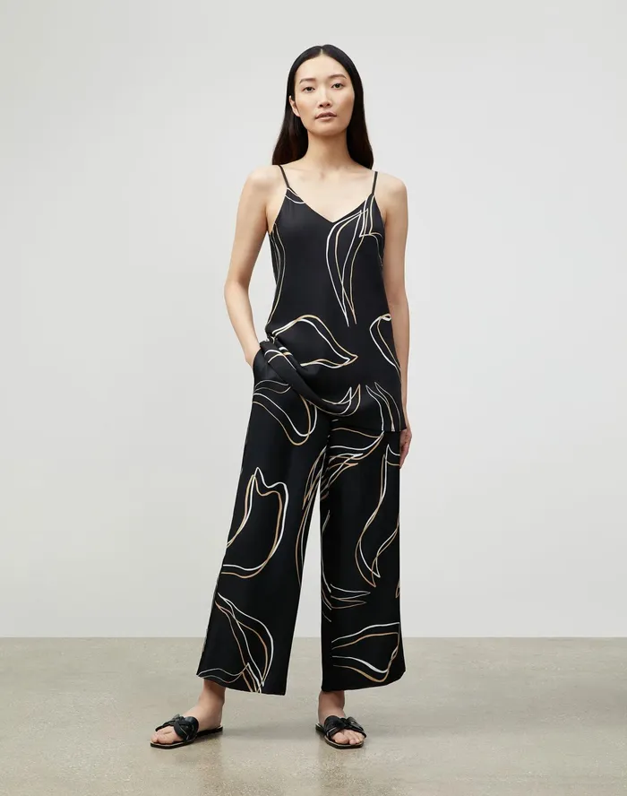 Women Lafayette 148 New York Blouses and Shirts Eva Bias Tank In Garden Contour Print Black Multi